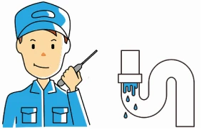 男性スタッフと配管の図